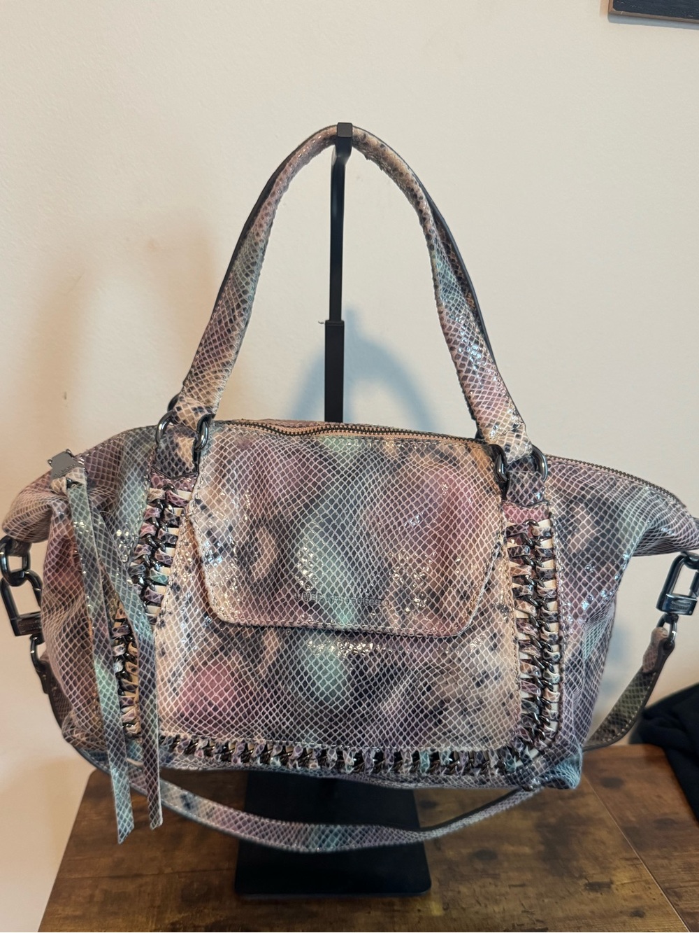 Aimee Kestenberg Tamitha Satchel Multi-Color Snake-Print Tote Bag Top Handles